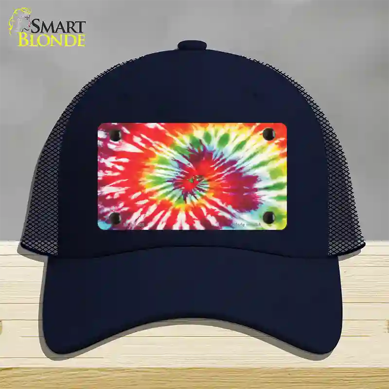 Red Swirl Tie-Dye Novelty License Plate Hat Mesh / Navy