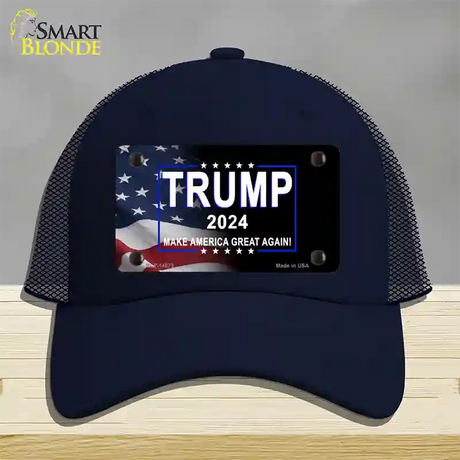 Trump 2024 Flag | Black Novelty License Plate Hat Mesh / Navy