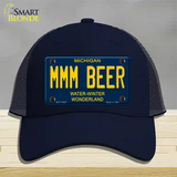 Mmm Beer Michigan Blue Novelty License Plate Hat Mesh / Navy