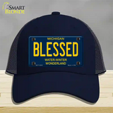 Blessed Michigan Blue Novelty License Plate Hat Mesh / Navy