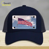 God Bless America Clouds Novelty License Plate Hat Mesh / Navy