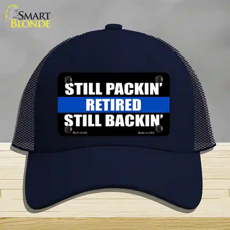 Still Packin Still Backin Police Line Novelty License Plate Hat Mesh / Navy