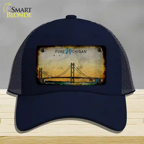 Pure Michigan Mackinac Bridge Rusty Novelty License Plate Hat Mesh / Navy