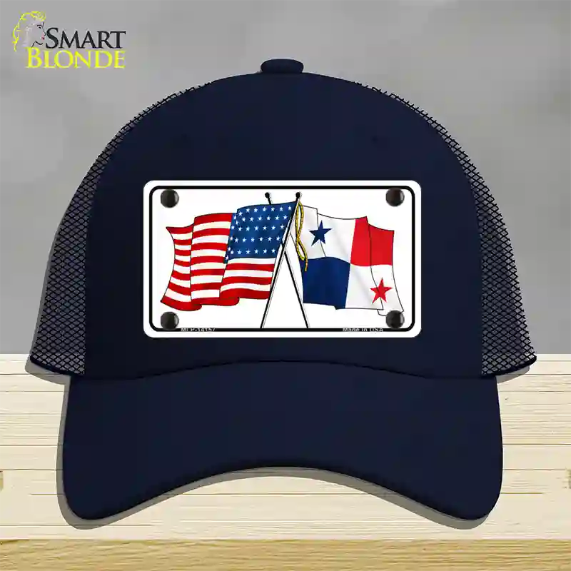 Panama Crossed US Flag Novelty License Plate Hat Mesh / Navy