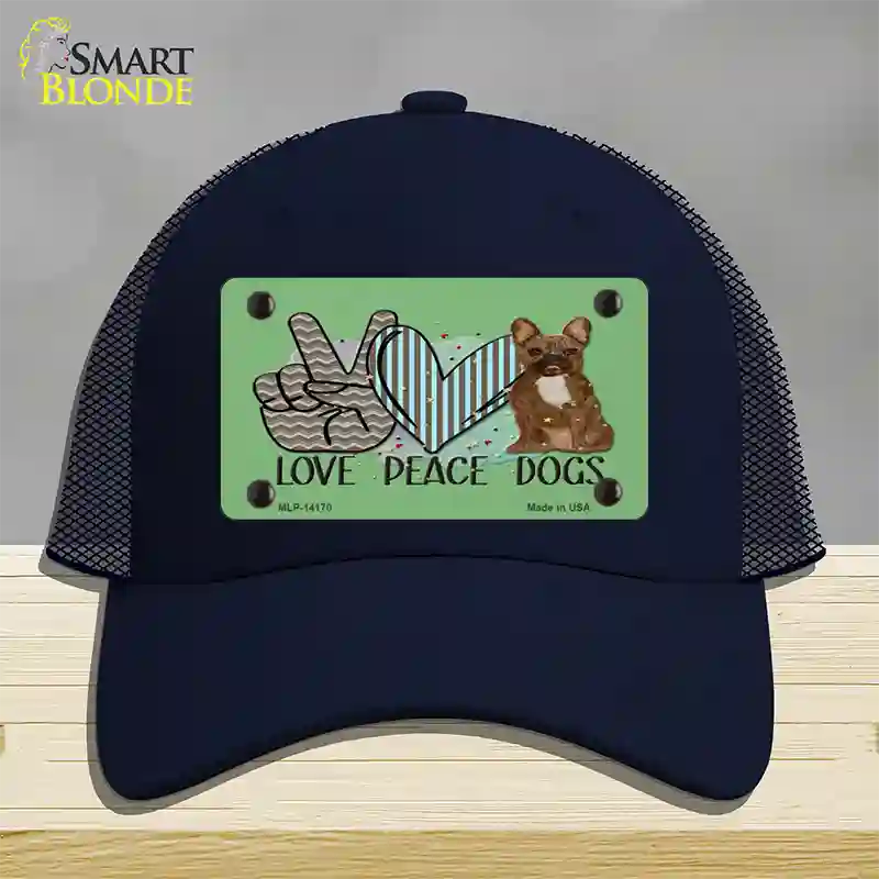 Peace Love Dogs Novelty License Plate Hat Mesh / Navy