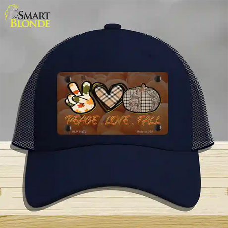 Peace Love Fall Novelty License Plate Hat Mesh / Navy