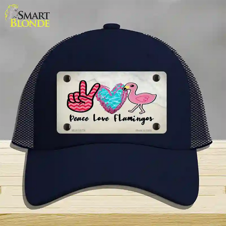 Peace Love Flamingos Novelty License Plate Hat Mesh / Navy