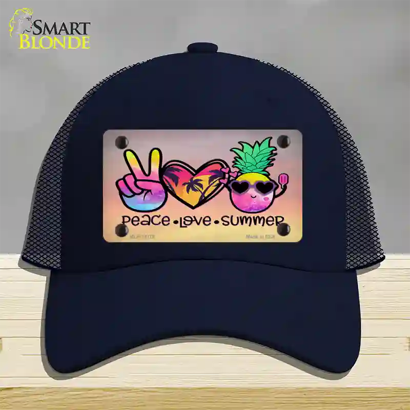 Peace Love Summer Novelty License Plate Hat Mesh / Navy