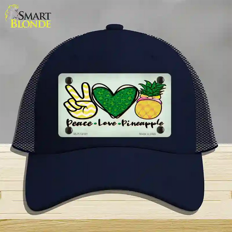 Peace Love Pineapple Novelty License Plate Hat Mesh / Navy