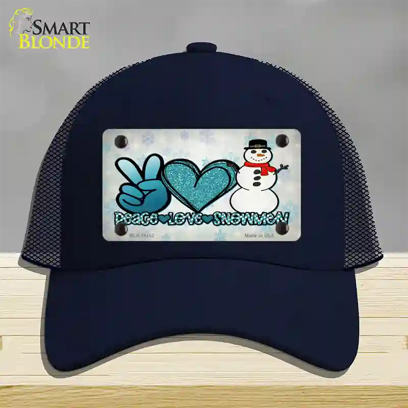 Peace Love Snowman Novelty License Plate Hat Mesh / Navy