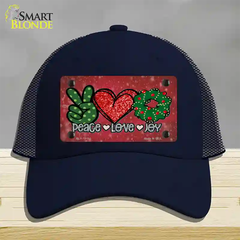 Peace Love Joy Novelty License Plate Hat Mesh / Navy