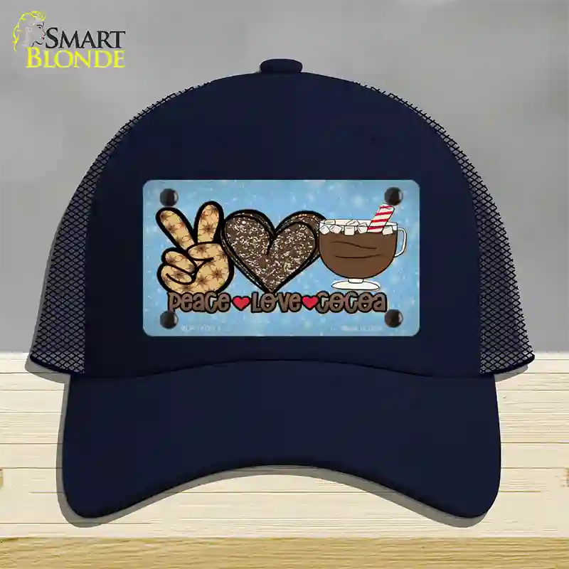 Peace Love Cocoa Novelty License Plate Hat Mesh / Navy