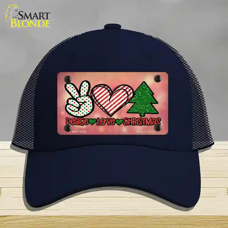 Peace Love Christmas Novelty License Plate Hat Mesh / Navy