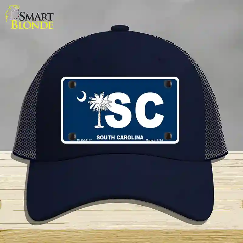 SC South Carolina Flag Novelty License Plate Hat Mesh / Navy