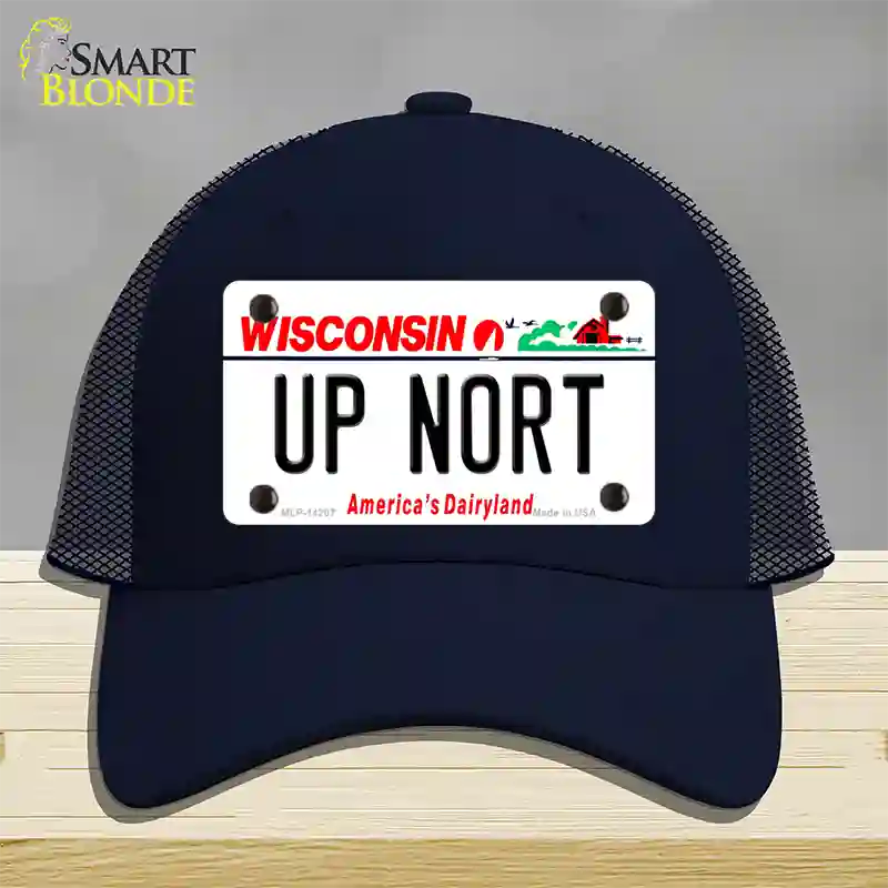 Up Nort Wisconsin Novelty License Plate Hat Mesh / Navy