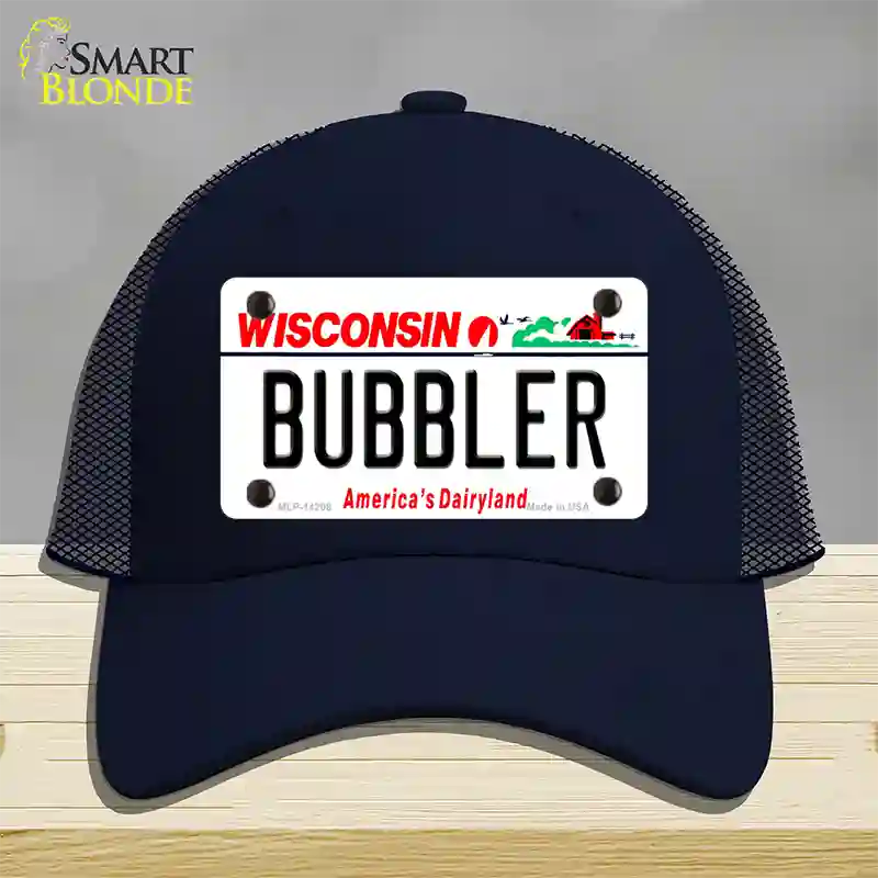 Bubbler Wisconsin Novelty License Plate Hat Mesh / Navy