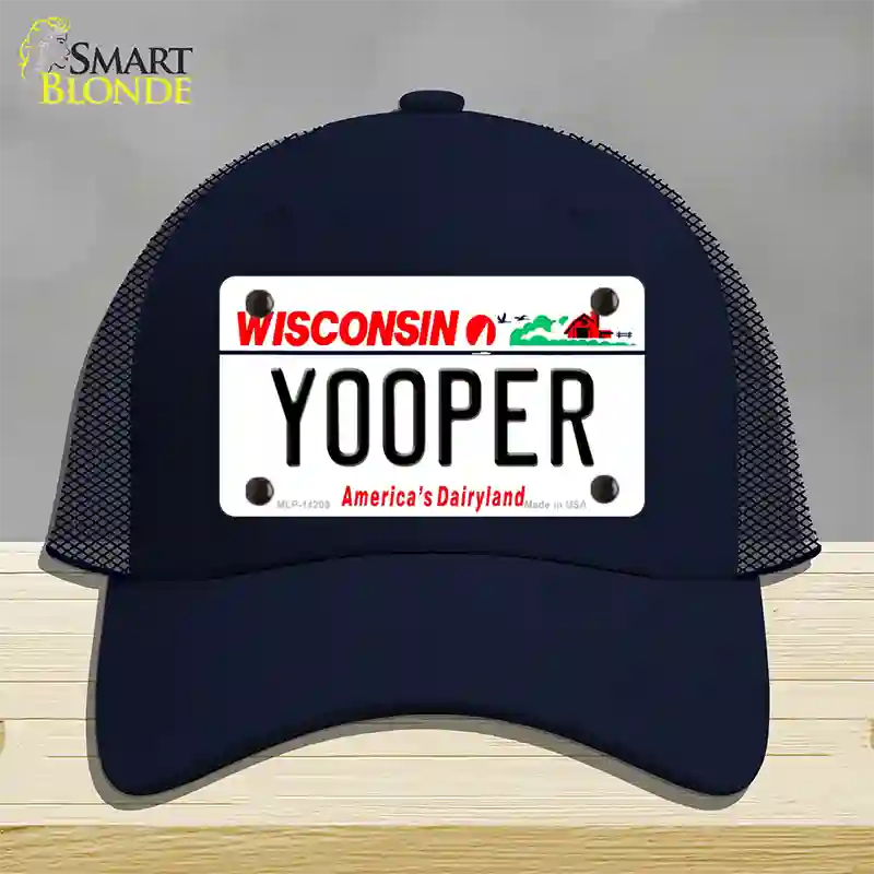 Yooper Wisconsin Novelty License Plate Hat Mesh / Navy