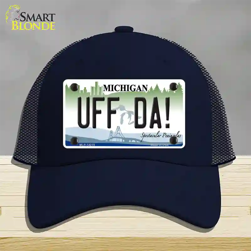 Uff Da Michigan Novelty License Plate Hat Mesh / Navy