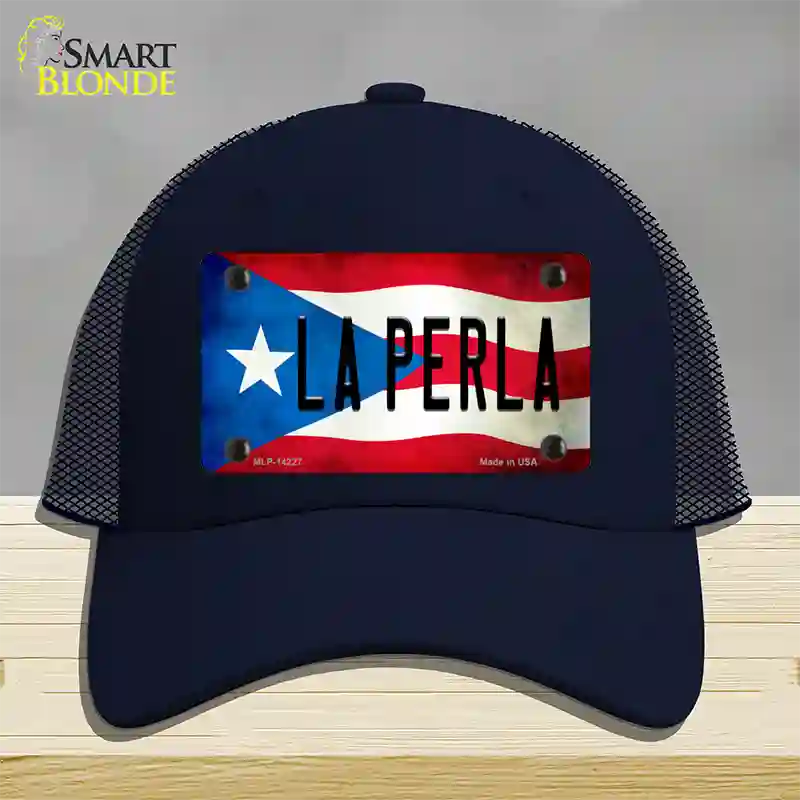 La Perla Puerto Rico Flag Novelty License Plate Hat Mesh / Navy