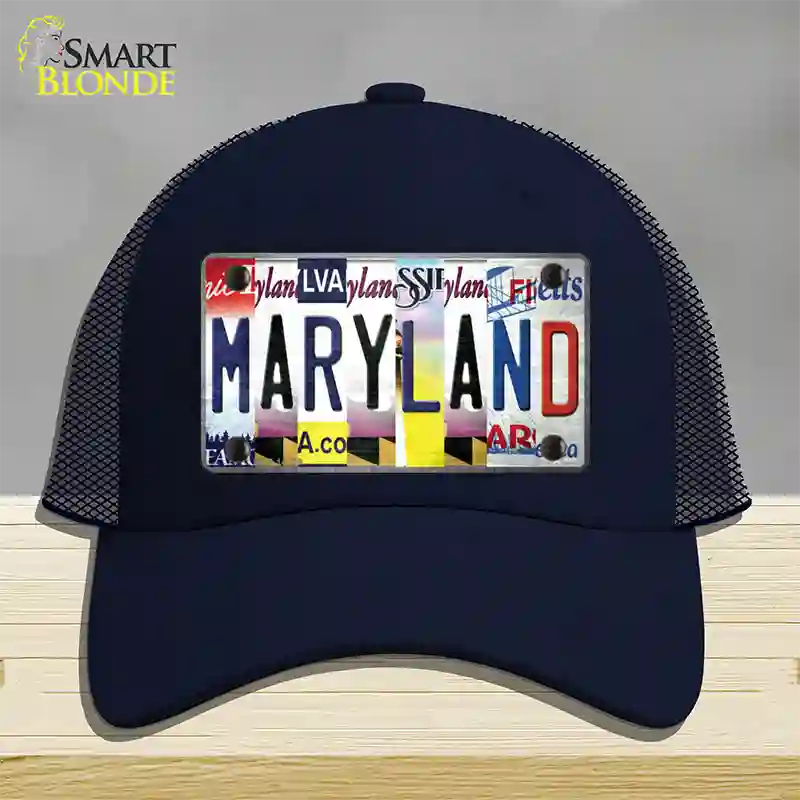 Maryland Strip Art Novelty License Plate Hat Mesh / Navy