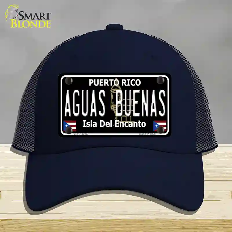 Aguas Buenas Puerto Rico Black Novelty License Plate Hat Mesh / Navy