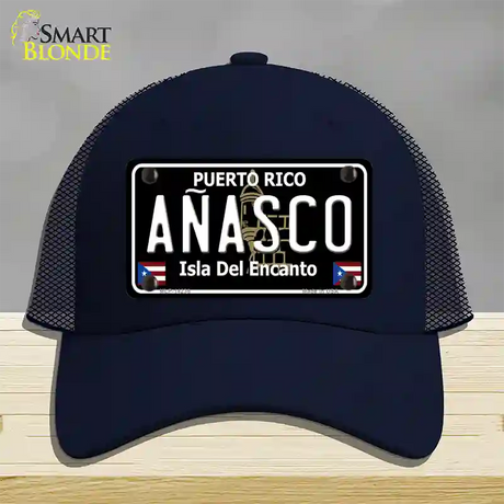 Anasco Puerto Rico Black Novelty License Plate Hat Mesh / Navy