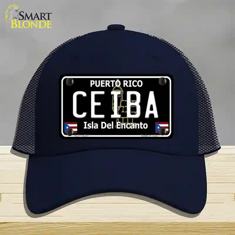 Ceiba Puerto Rico Black Novelty License Plate Hat Mesh / Navy