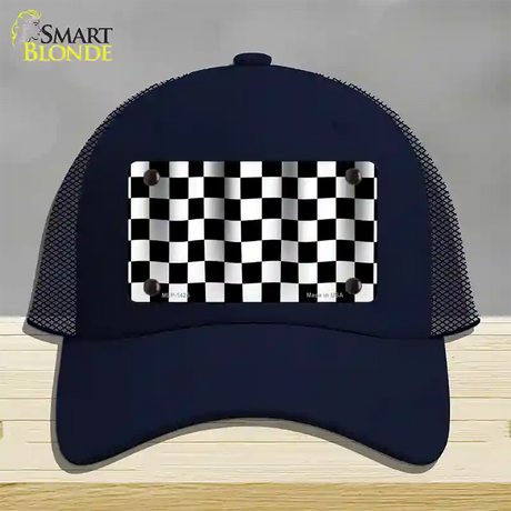 Waving Checkered Flag Novelty License Plate Hat Mesh / Navy