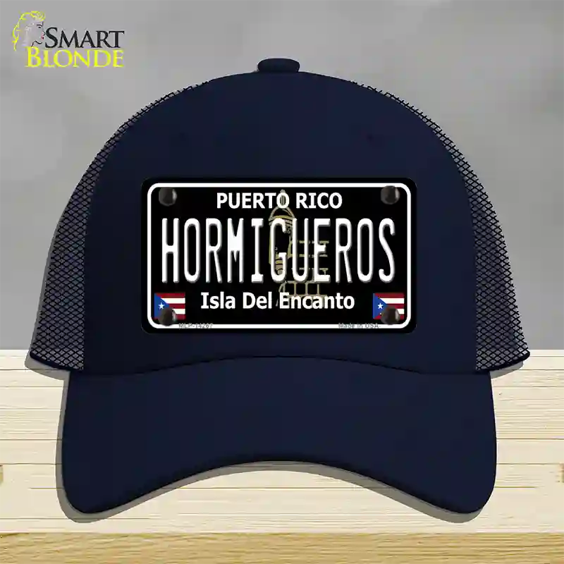 Hormigueros Puerto Rico Black Novelty License Plate Hat Mesh / Navy