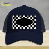 Waving Checkered Flag With Black Center Oval Novelty License Plate Hat Mesh / Navy