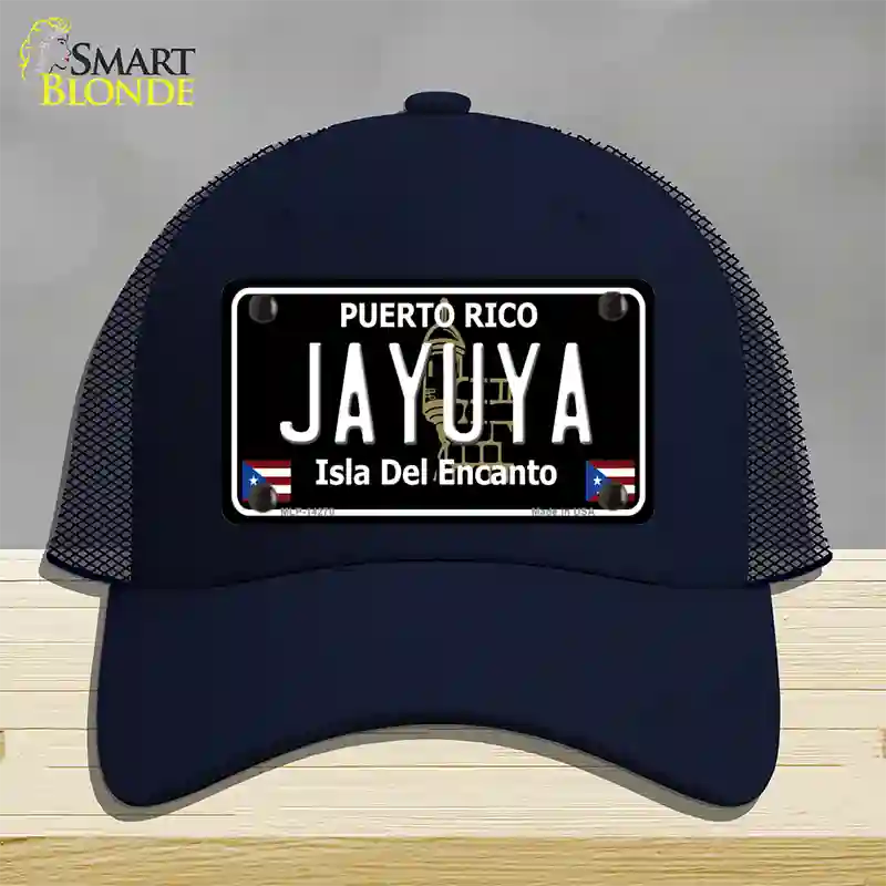 Jayuya Puerto Rico Black Novelty License Plate Hat Mesh / Navy