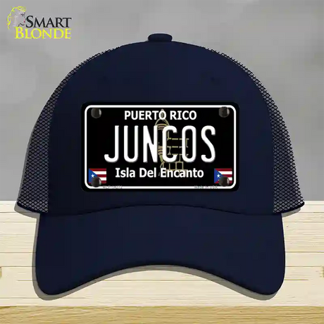 Juncos Puerto Rico Black Novelty License Plate Hat Mesh / Navy