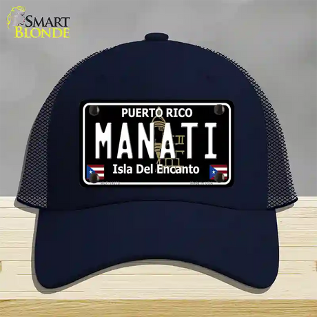 Manati Puerto Rico Black Novelty License Plate Hat Mesh / Navy