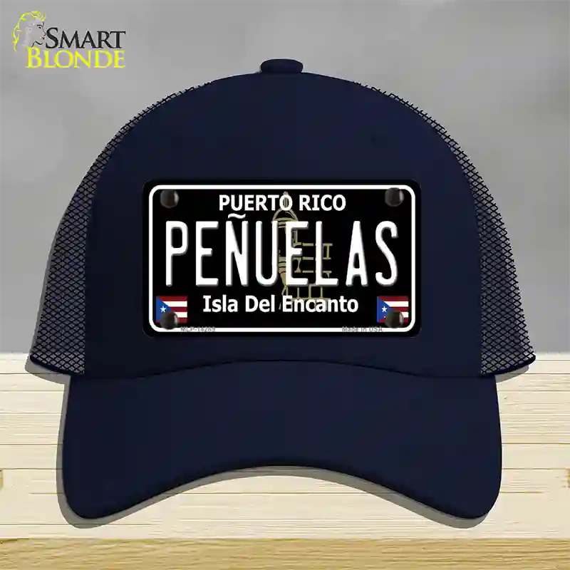 Penuelas Puerto Rico Black Novelty License Plate Hat Mesh / Navy