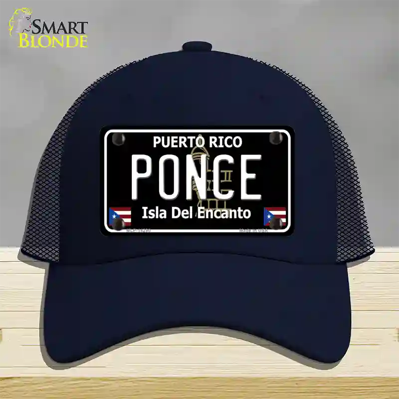 Ponce Puerto Rico Black Novelty License Plate Hat Mesh / Navy