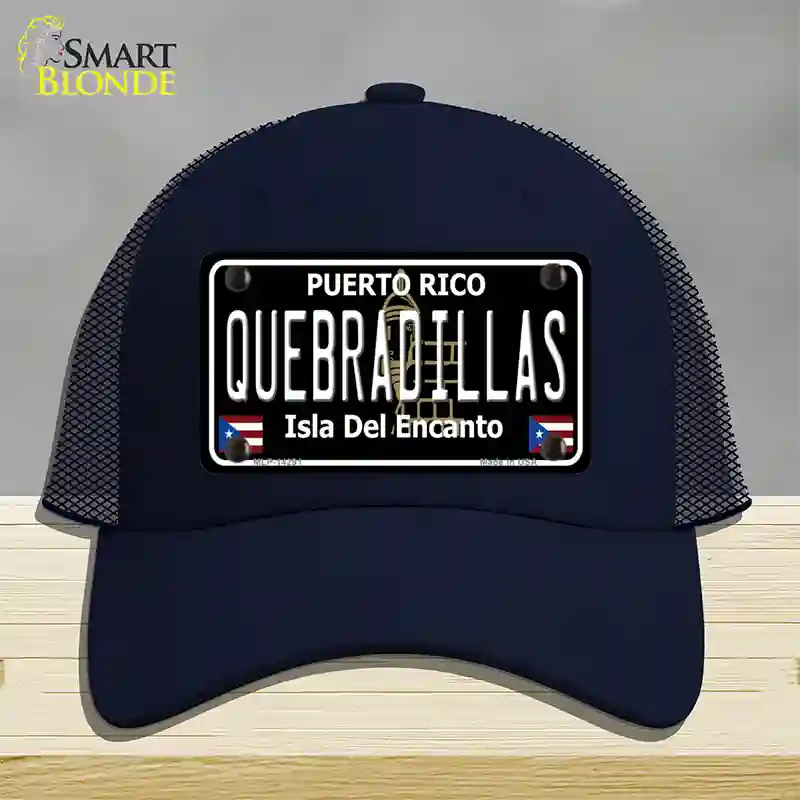 Quebradillas Puerto Rico Black Novelty License Plate Hat Mesh / Navy