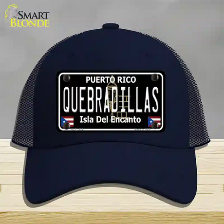 Quebradillas Puerto Rico Black Novelty License Plate Hat Mesh / Navy