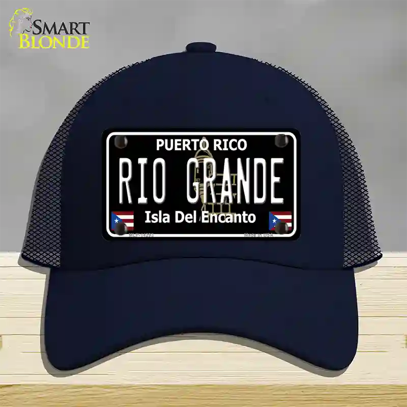 Rio Grande Puerto Rico Black Novelty License Plate Hat Mesh / Navy