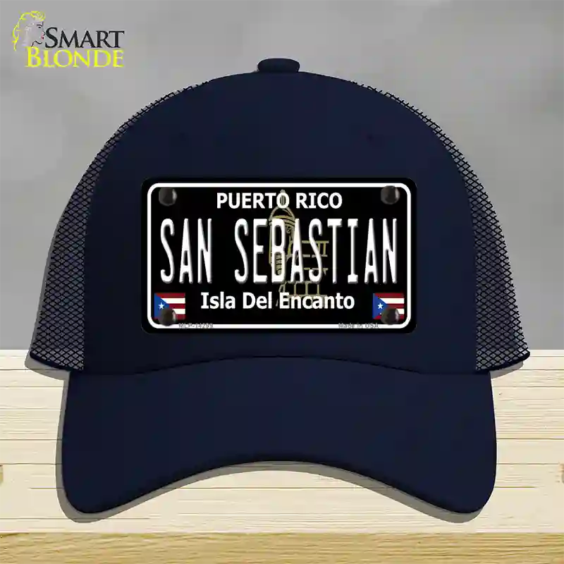 San Sebastian Puerto Rico Black Novelty License Plate Hat Mesh / Navy