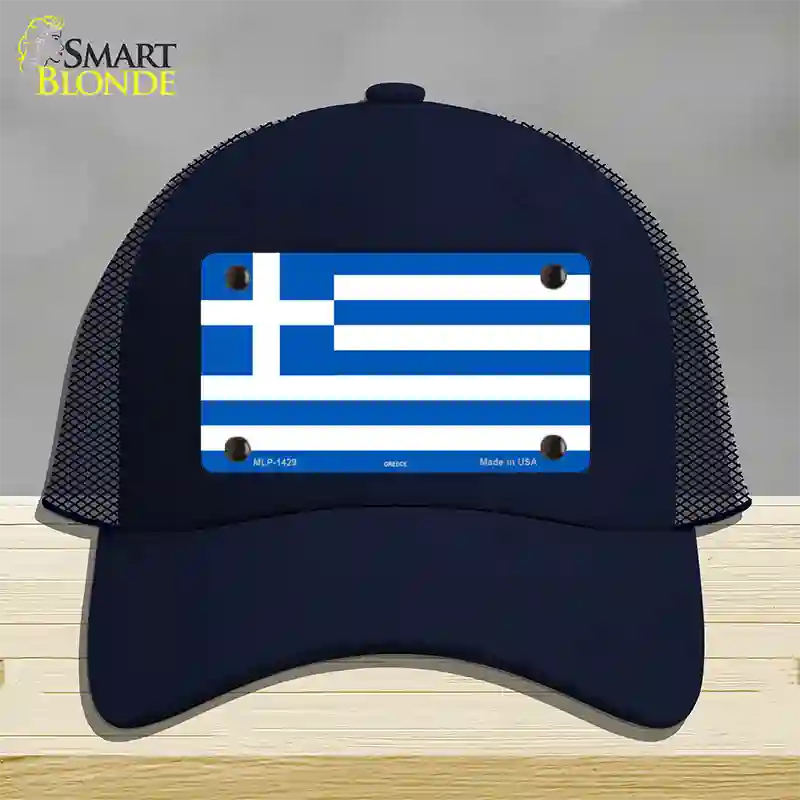 Greece Flag Novelty License Plate Hat Mesh / Navy