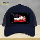 Waving American Flag Black Novelty License Plate Hat Mesh / Navy