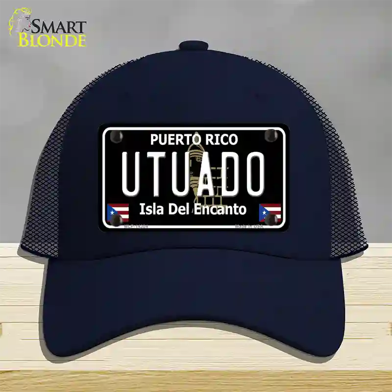 Utuado Puerto Rico Black Novelty License Plate Hat Mesh / Navy