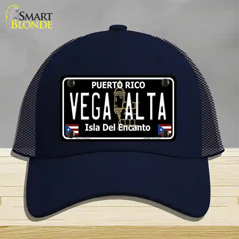 Vega Alta Puerto Rico Black Novelty License Plate Hat Mesh / Navy