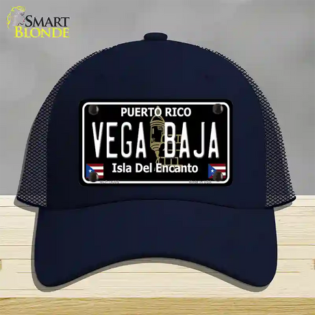 Vega Baja Puerto Rico Black Novelty License Plate Hat Mesh / Navy