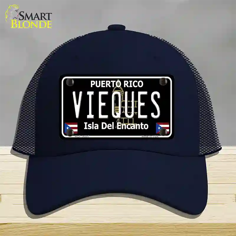 Vieques Puerto Rico Black Novelty License Plate Hat Mesh / Navy