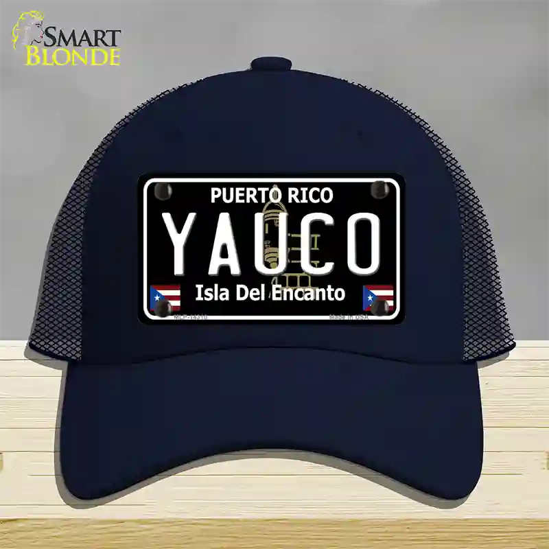 Yauco Puerto Rico Black Novelty License Plate Hat Mesh / Navy