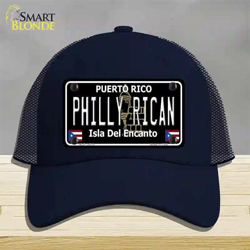 Philly Rican Puerto Rico Black Novelty License Plate Hat Mesh / Navy