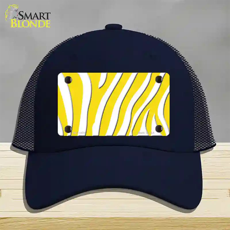 Yellow White Zebra Novelty License Plate Hat Mesh / Navy