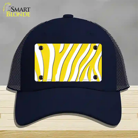 Yellow White Zebra Novelty License Plate Hat Mesh / Navy