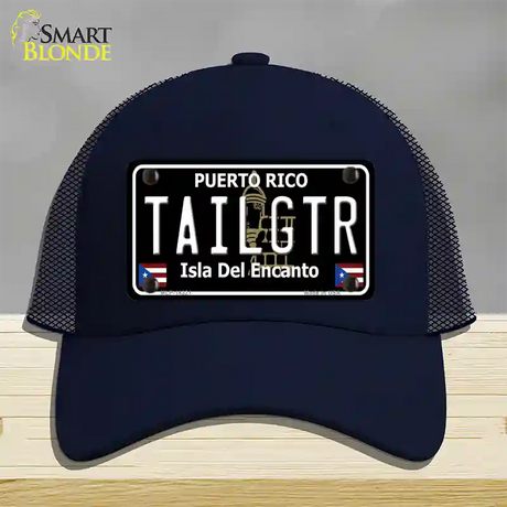 Tailgtr Puerto Rico Black Novelty License Plate Hat Mesh / Navy